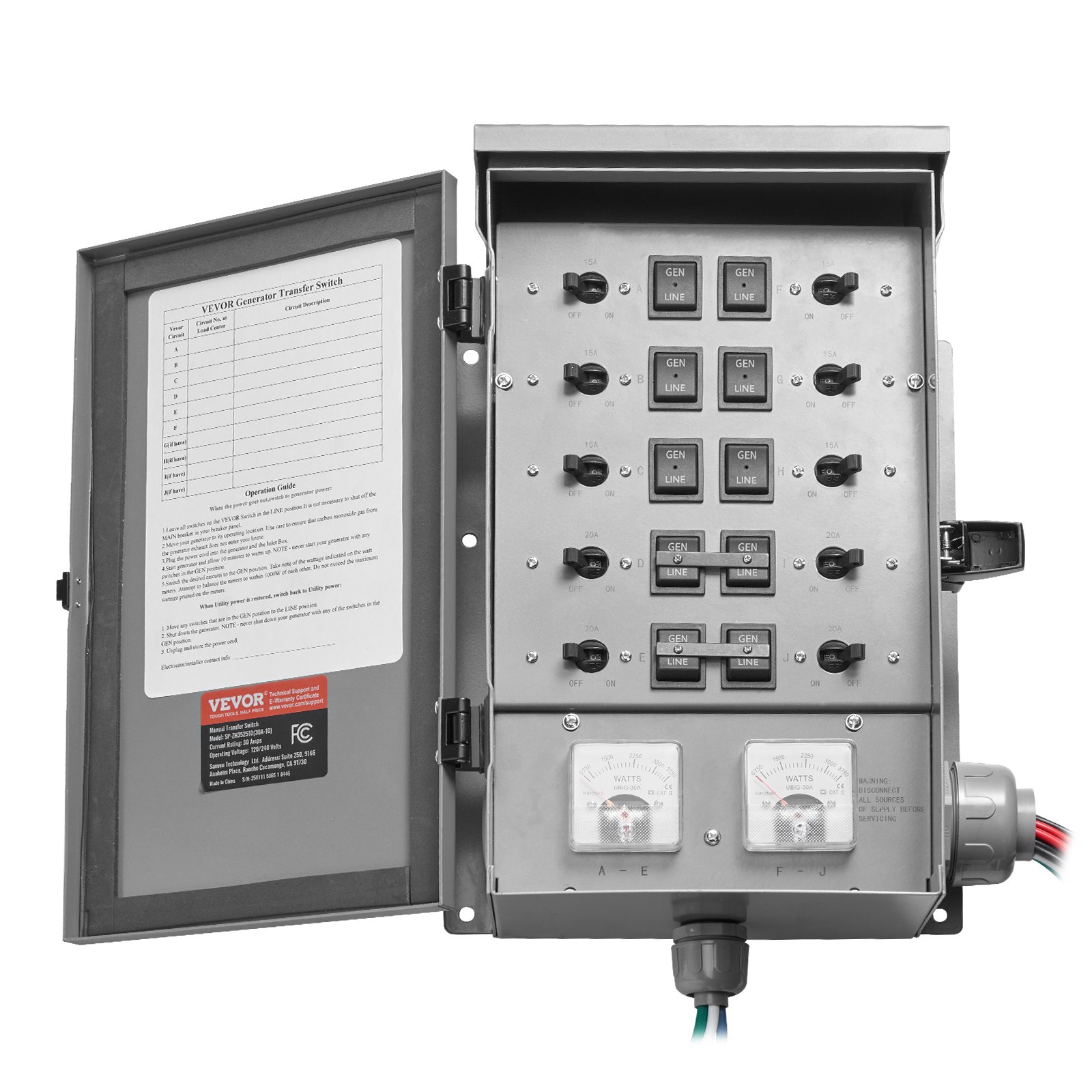Manual Transfer Switch 30A Generator Transfer Switch Kit NEMA 3R 7500W 120/240V