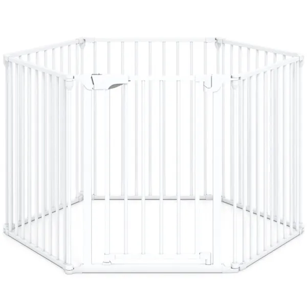 6-Panel Expandable Safety Gate (34.5"-154"), 270° Rotatable Baby/Pet Barrier For Fireplace Stairway Doorway-White