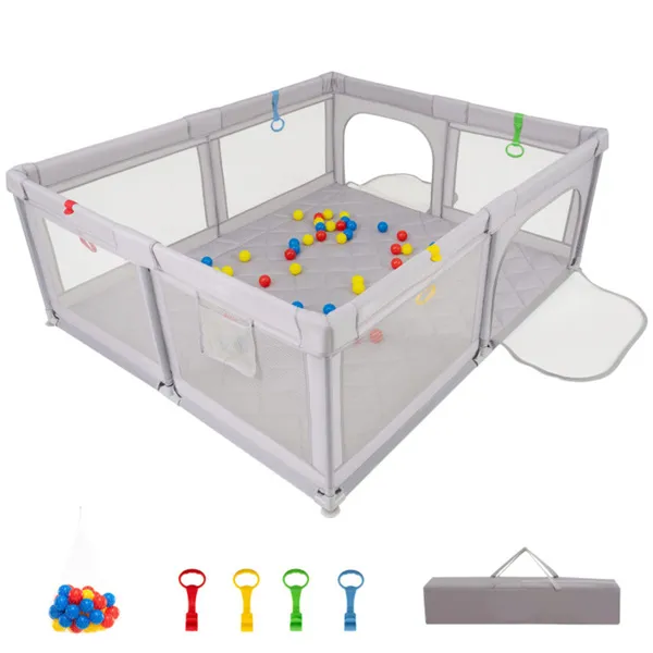 Portable Baby Play Yard - 73"x61.5"x27", Breathable Mesh, 50 Ocean Balls & Carry Bag