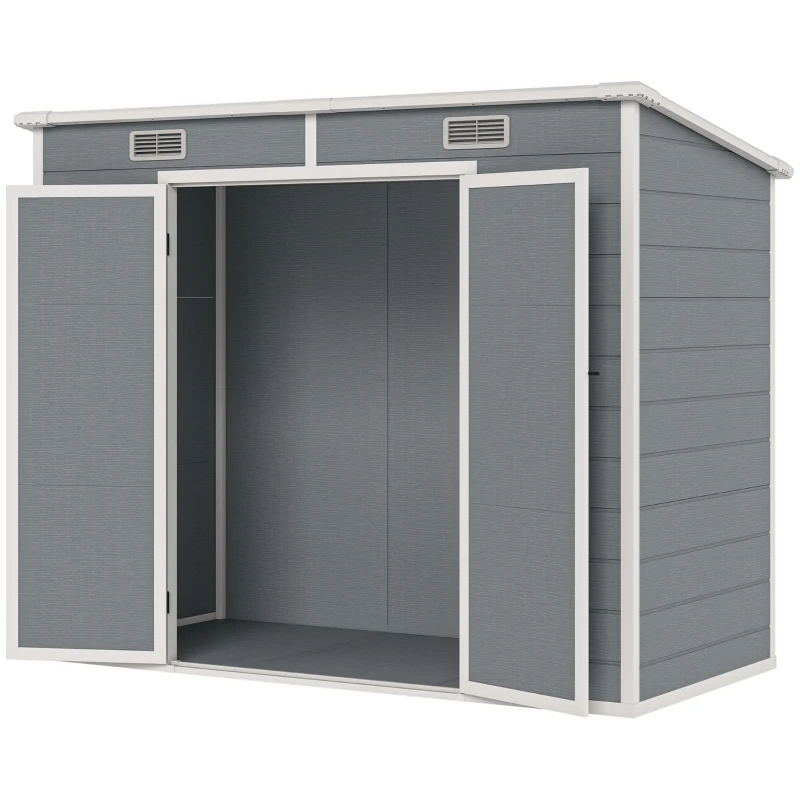 Plastic Outdoor Storage Shed With Floor, Window, Lockable Doors And Vents For Backyard Patio Lawn, Multiple Packages Shipped. Please Pay Attention To The Dimensions And Weight In The Details.
