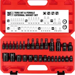 Torx Bit Socket And Female External Socket Set,Include 14pcs Star Bits,T8-T70,12pcs Female E-Torx Sockets,E4-E24, And 4 Impact Socket Adapter Set