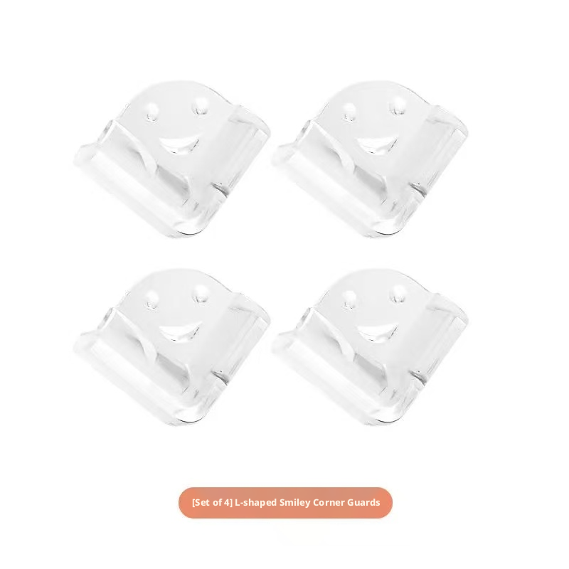Anti-collision angle-L-shaped smiley face-transparent-silicone-4 pieces
