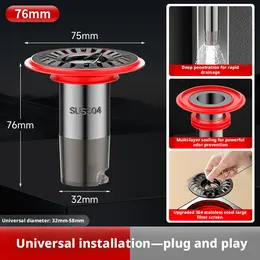 Deodorant floor drain-gun gray shell-red silicone ring-304 stainless steel +ABS-1 piece