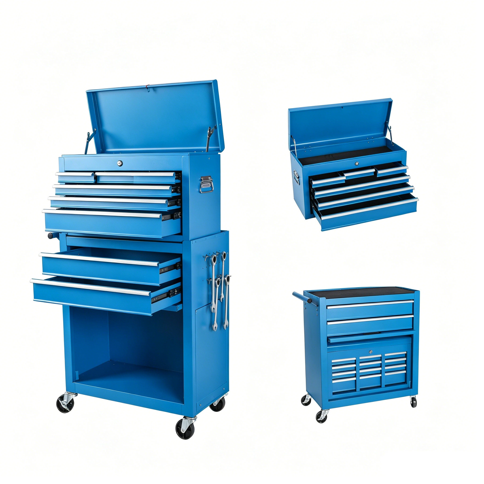 Tool Chest, 8-Drawer Rolling Tool Storage Cabinet With 2 In 1 Detachable Top Tool Box, Lockable Wheels, Metal Tool Cart For Garage