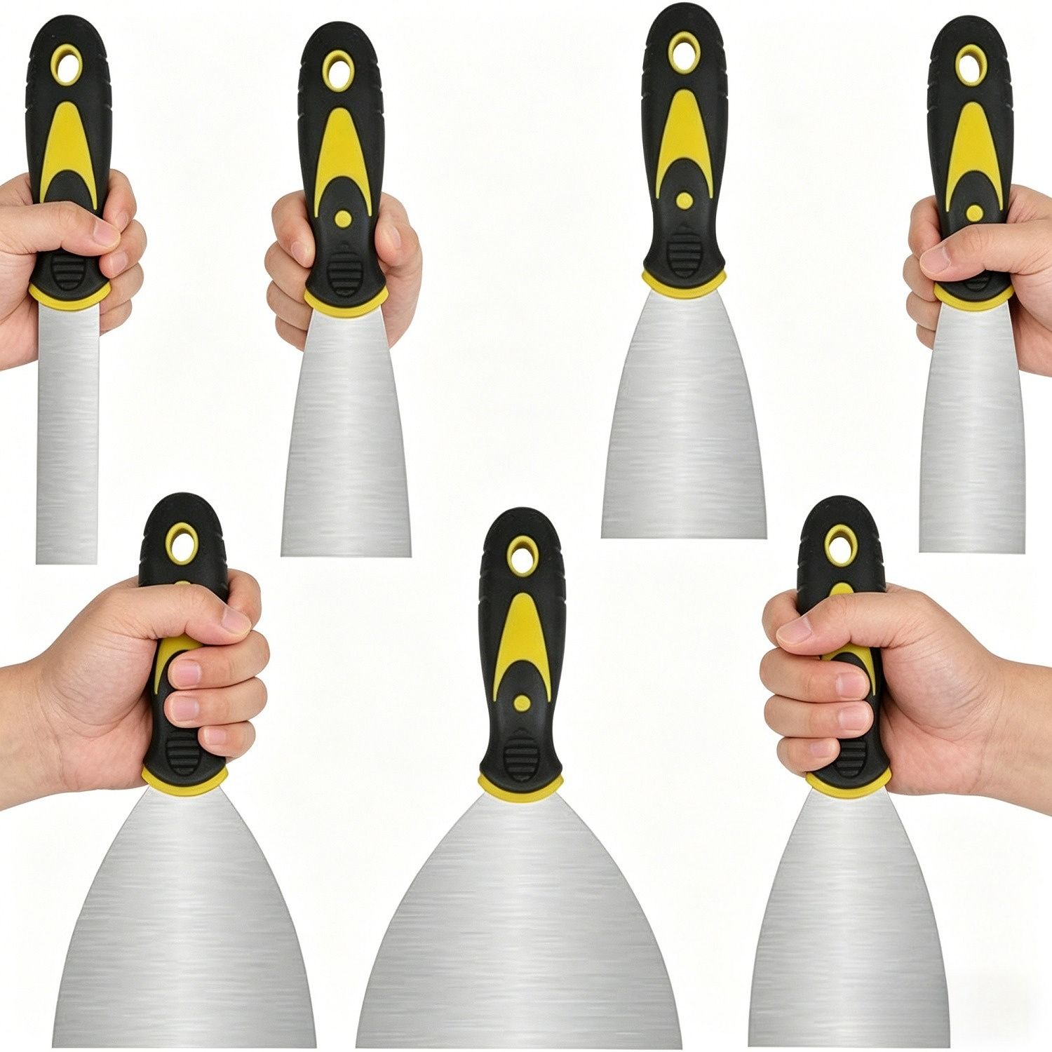 Stainless Steel Putty Knife Set—7 Sizes For Spatula Work And Painting Projects—Industrial Hardware