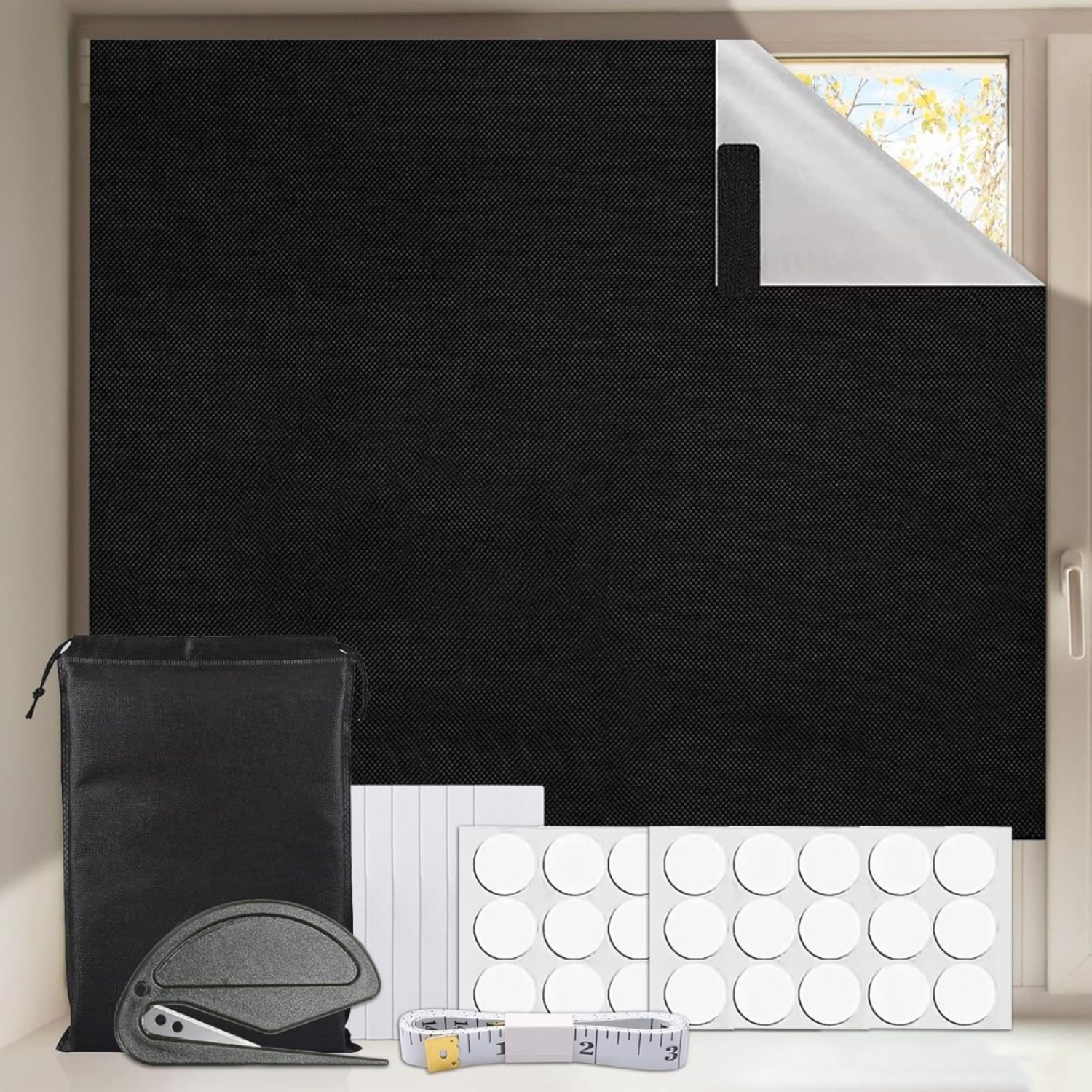 Window Blackout 200x150 Cm Skylight Blackout, Opaque, Sun Protection, Window Blackout Fabric, Travel Blackout Roller Shade, No Drilling Required, Portable Blackout Film