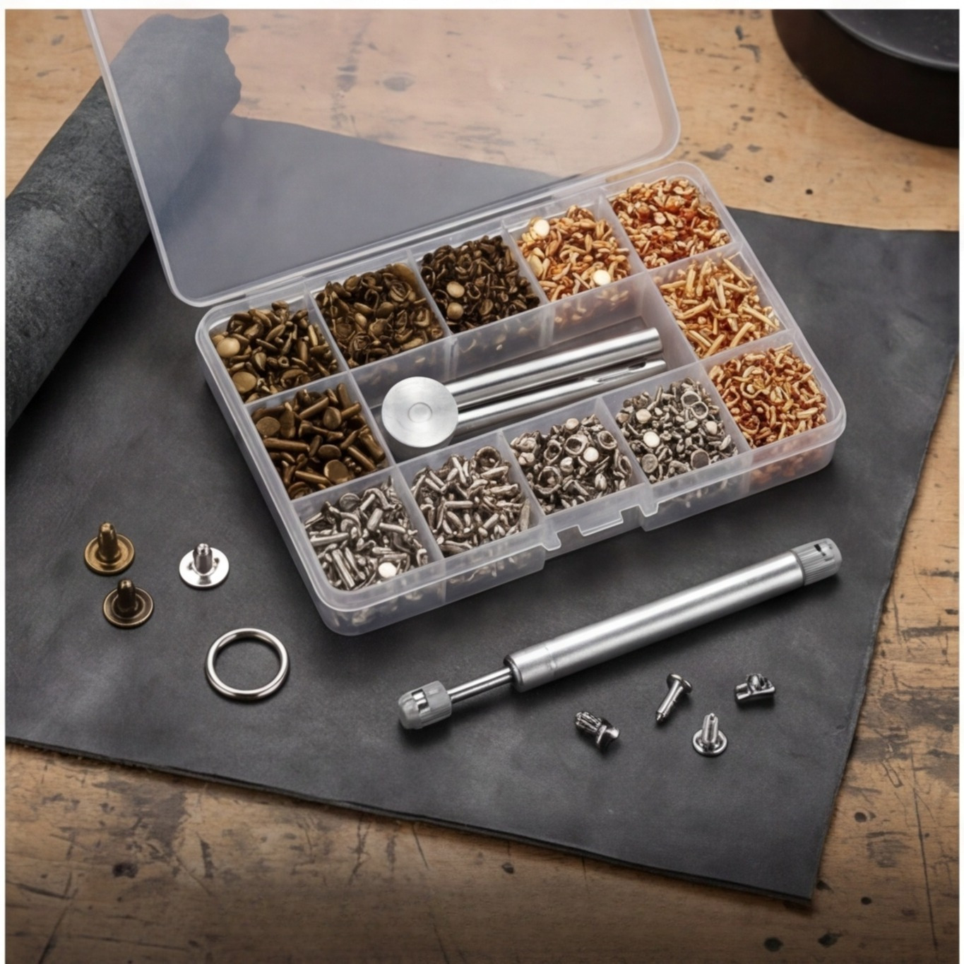 Comprehensive Hollow Rivet Set With 306 Rivets & Tools, 3–8 Mm Rivets In Gold/silver/bronze, Including Punch & Setting Tool, Complete Rivet Set For Leather & DIY Party Decorations