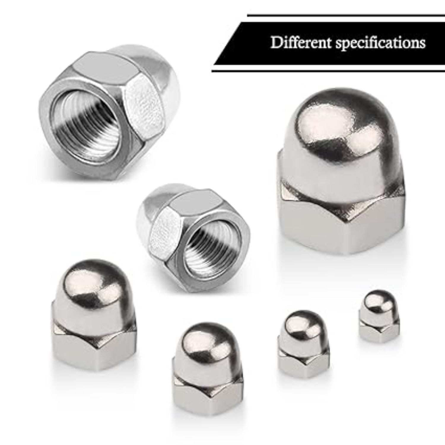 124-Piece Set Of Stainless Steel Cap Nuts (Dome-Head Hex Nuts) With Transparent Storage Box—Accessories For Furniture, Bicycles, Woodworking, And Industrial Machinery—M4, M5, M6, M8, M10
