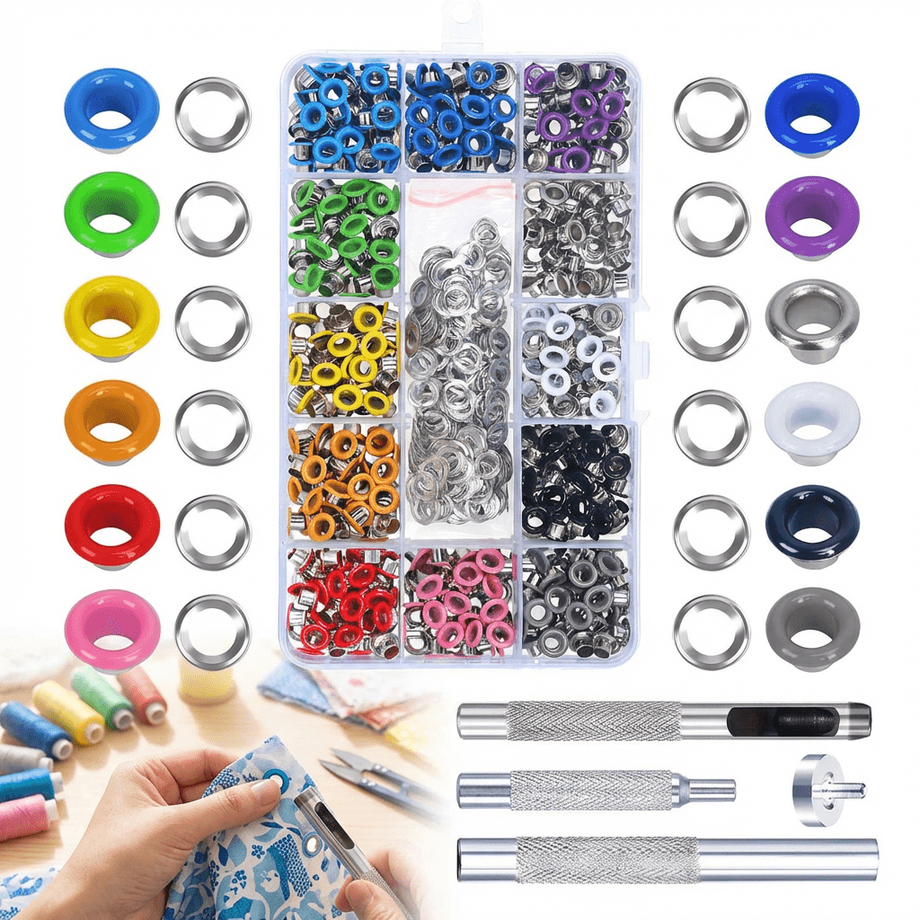 Grommet Kit With 15-compartment Box And Colorful Grommets For Craft Projects—Party Decorations