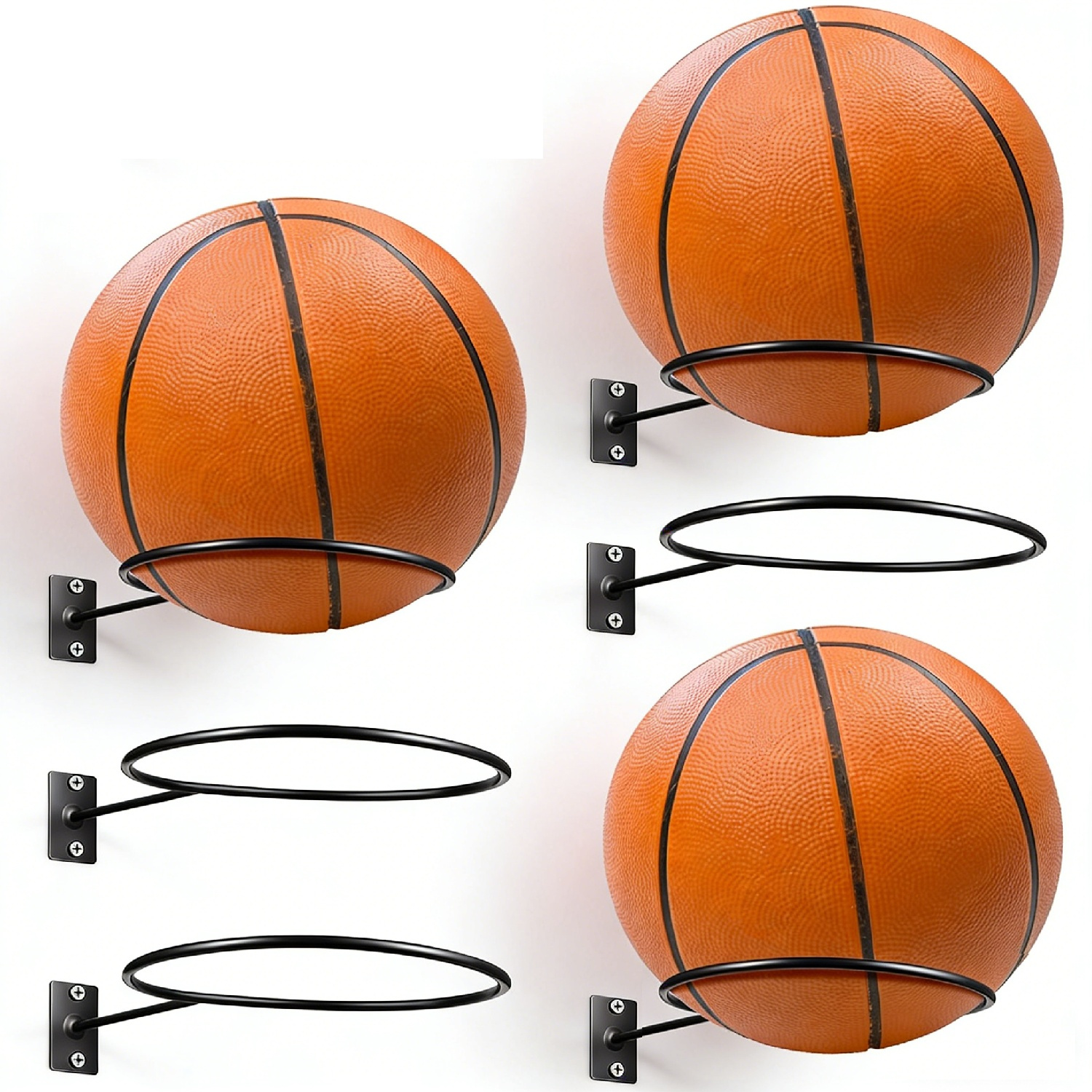 Metal Wall Mounts, Set Of 6 Black Basketball Mounts For Wall Mounting, Sturdy Steel Mounts For Sports Balls & Equipment, Space-Saving Storage Solution—Party Decorations