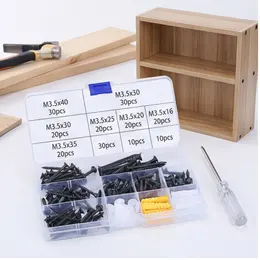 Self-Tapping Screw Set, 200-Piece Wood Screw Set With Storage Box And Phillips Screwdriver, For Furniture Repair And DIY Projects—Industrial Hardware