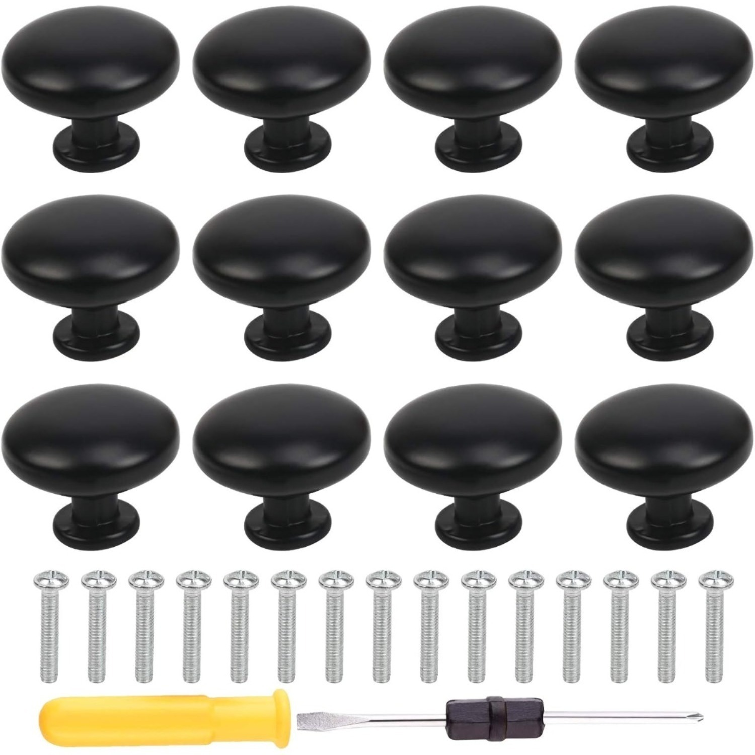 25-Piece Set Of Matte Black Round Cabinet Handles, Furniture Handles, Kitchen Knobs, And Drawer Handles,Black Cabinet Knobs For Cabinets, Drawers, And Kitchen Furniture