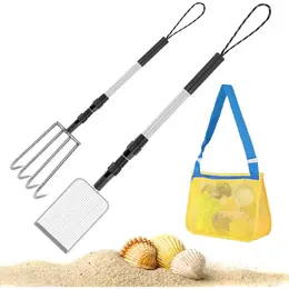 3-Piece Beach Party Accessories: Beach And Pool Party Supplies, —Metal Beach Net Shovel (Large) With Sand Bag, Shark Tooth Sieve, And Sand Shovel For Collecting Seashells On The Beach