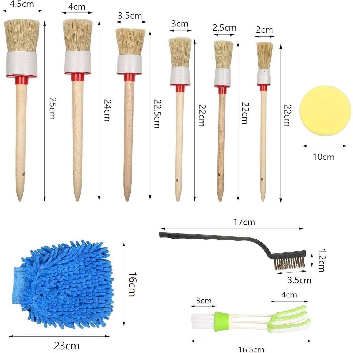 Mini Detail Brush Set: Detail Cleaning Brush, Detail Brush With Wash Gloves, Wire Brush, Sponge Cloth—Perfect For Cleaning Wheels And Engine Intakes