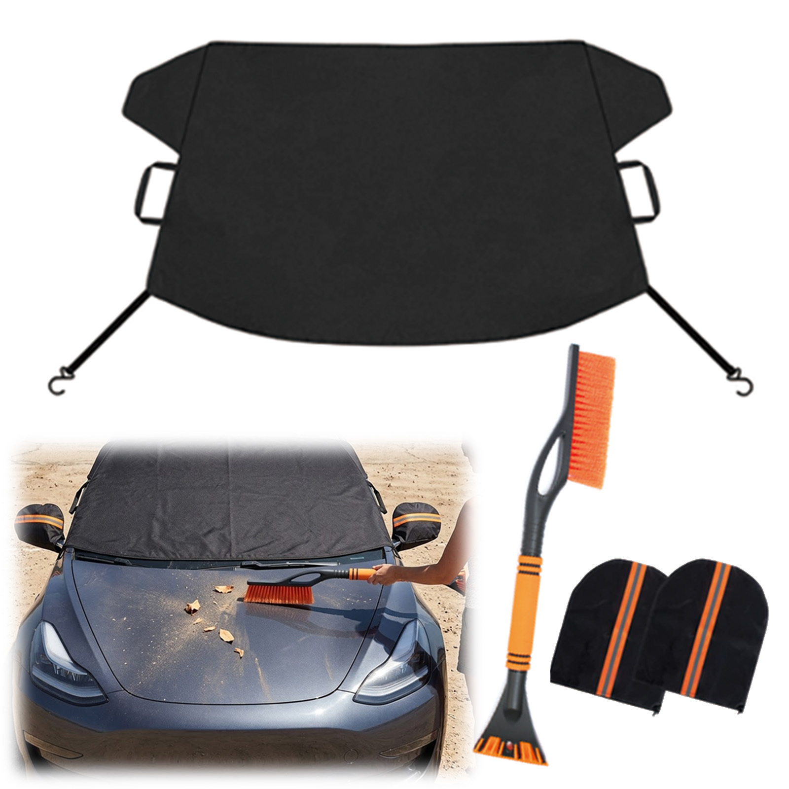 2-in-1 Car Ice Scraper Set With Snow Brush And Windshield Cover – Winter Accessories For Cars – Accessories Set