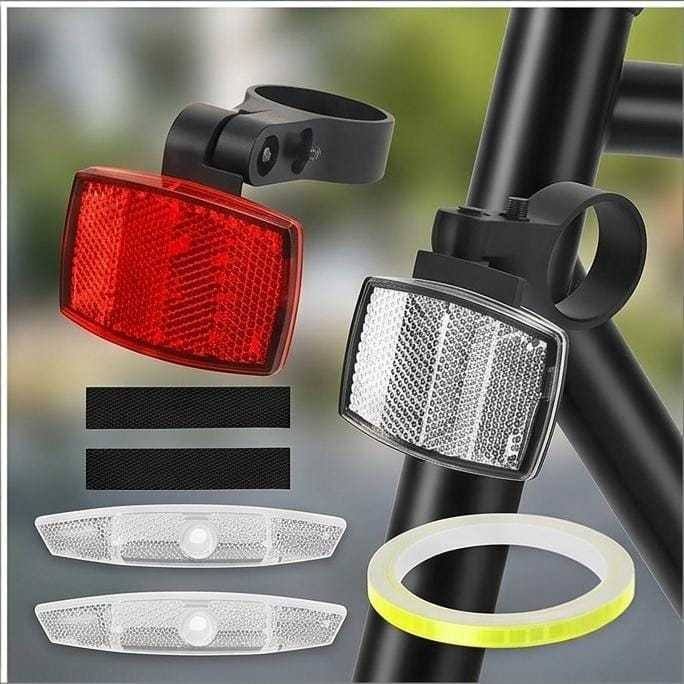 Bicycle Accessory Set (Front & Rear) + Spoke Clips – Silver & Yellow – Complete Set For City, Trekking, And Everyday Bikes – Practical Bicycle Accessories