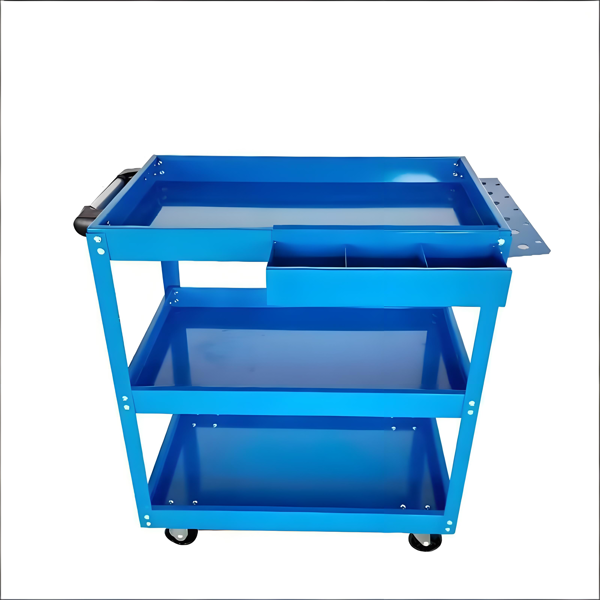 Upgrade 3-Tier Rolling Tool Cart With Lockable Wheels, Heavy Duty Steel Utility Cart, Kitchen Cart Organizer, Workshop Rolling Serving Cart For Garage, Warehouse, Blue