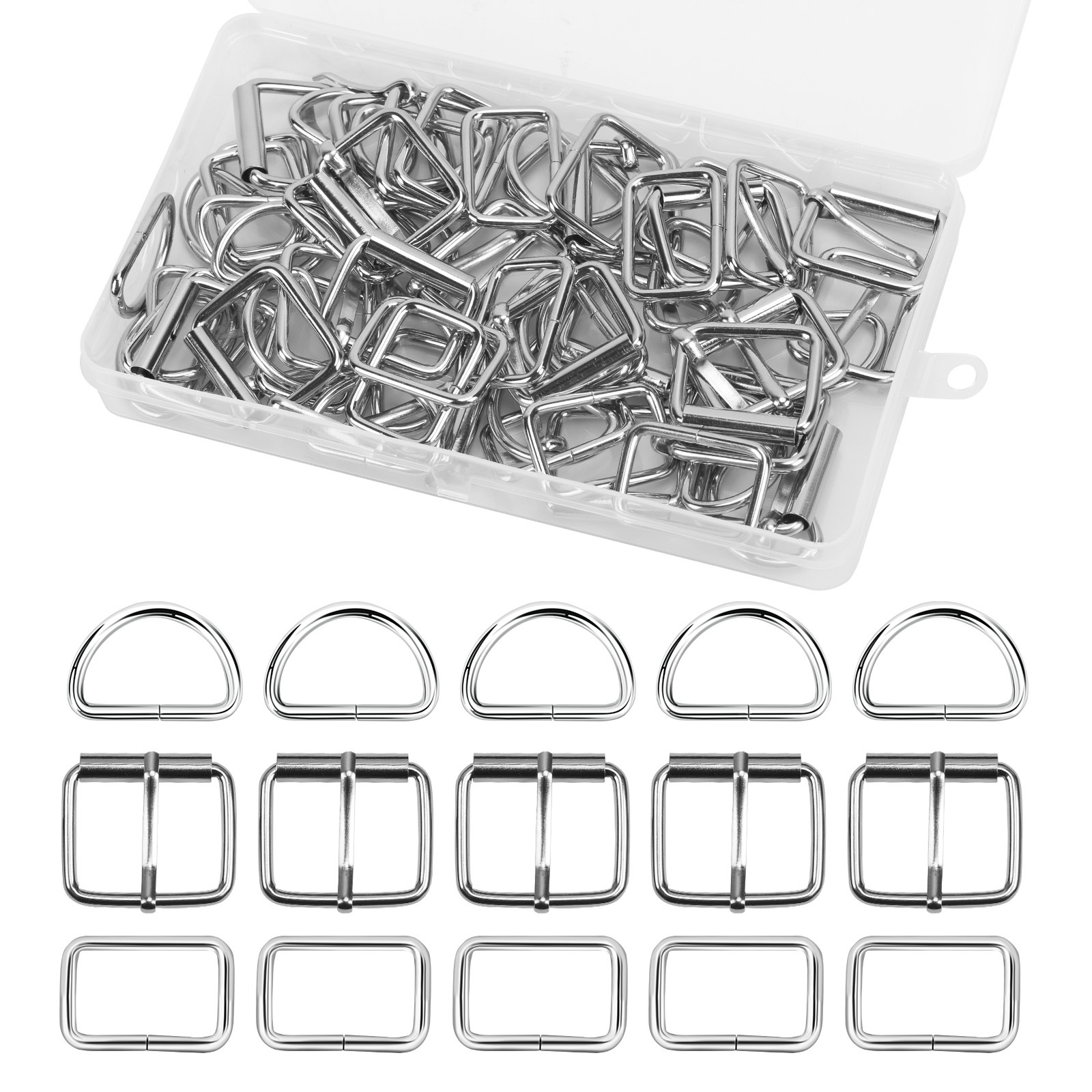 36-Piece Sewing Accessory Set: D-rings, Half Metal Belt Buckles, Slide Buckles, Three-piece Belt Adjusters For DIY Belts, Wallets, Backpacks, And Pet Collars