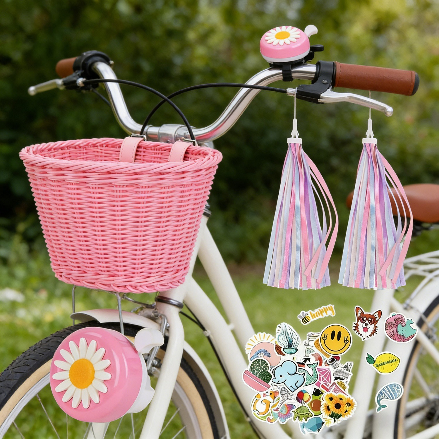 Pink Bike Basket Set - Practical Storage For Bicycle Use - Party Accessory Set