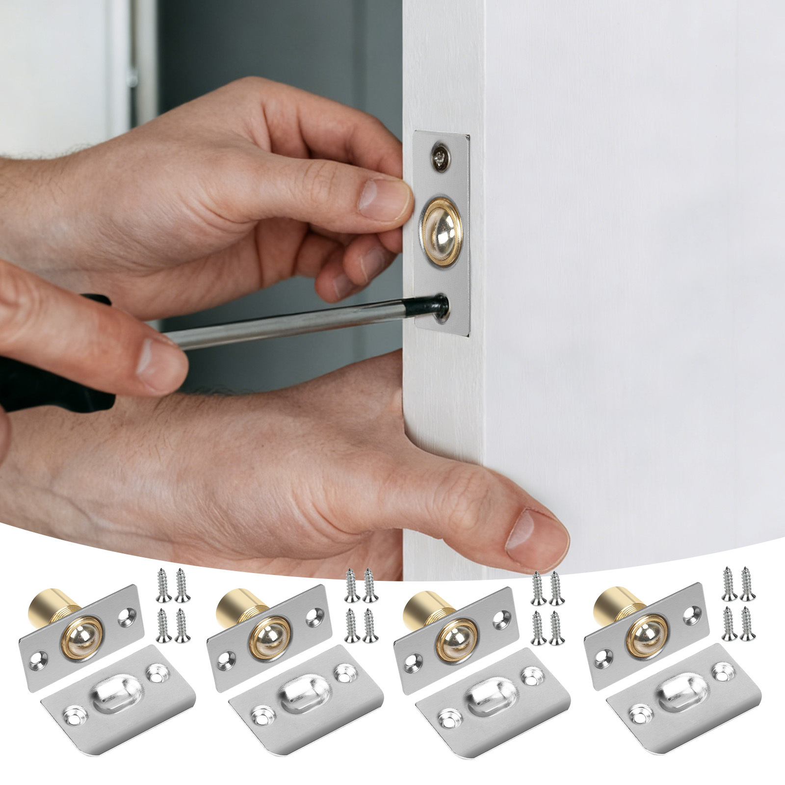 Main product image of Door Hinge Set, 4 Adjustable Ball-Bearing Hinges, Silver
