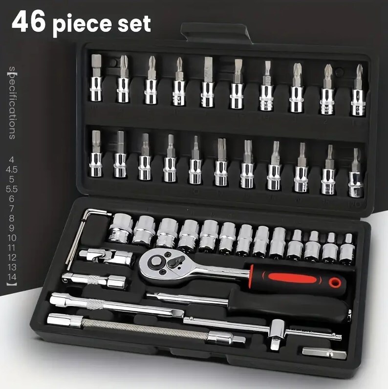 46Pcs Metric Socket 1 4  HSS Drive Ratchet Bit Set Wrench Torx Hex Tool Kit Case