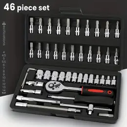 46Pcs Metric Socket 1 4  HSS Drive Ratchet Bit Set Wrench Torx Hex Tool Kit Case