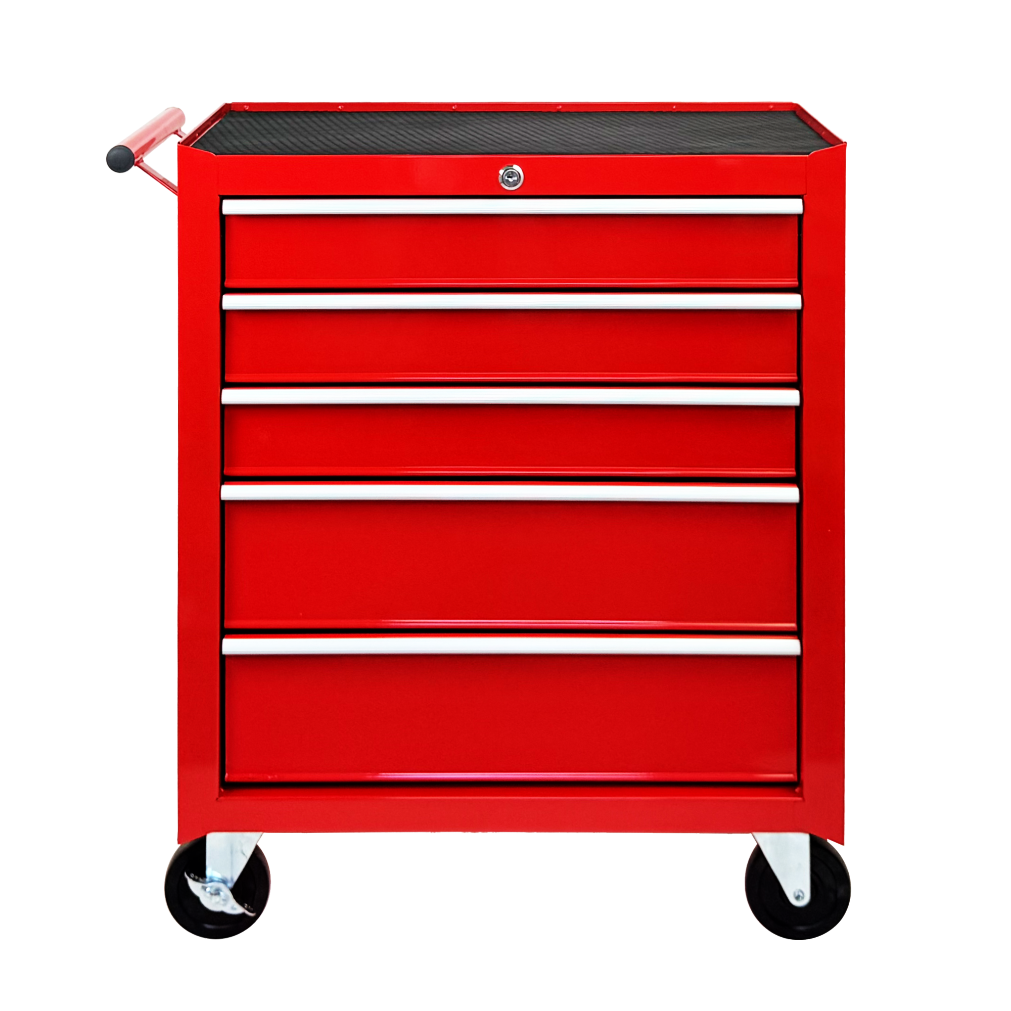 5-Drawer Rolling Tool Chest w/Lock & Key, Tool Storage Cabinet with Wheels, Top Cushion & Drawer Liners, Tool Organizer Box for Garage, Warehouse & Repair Shop-RED