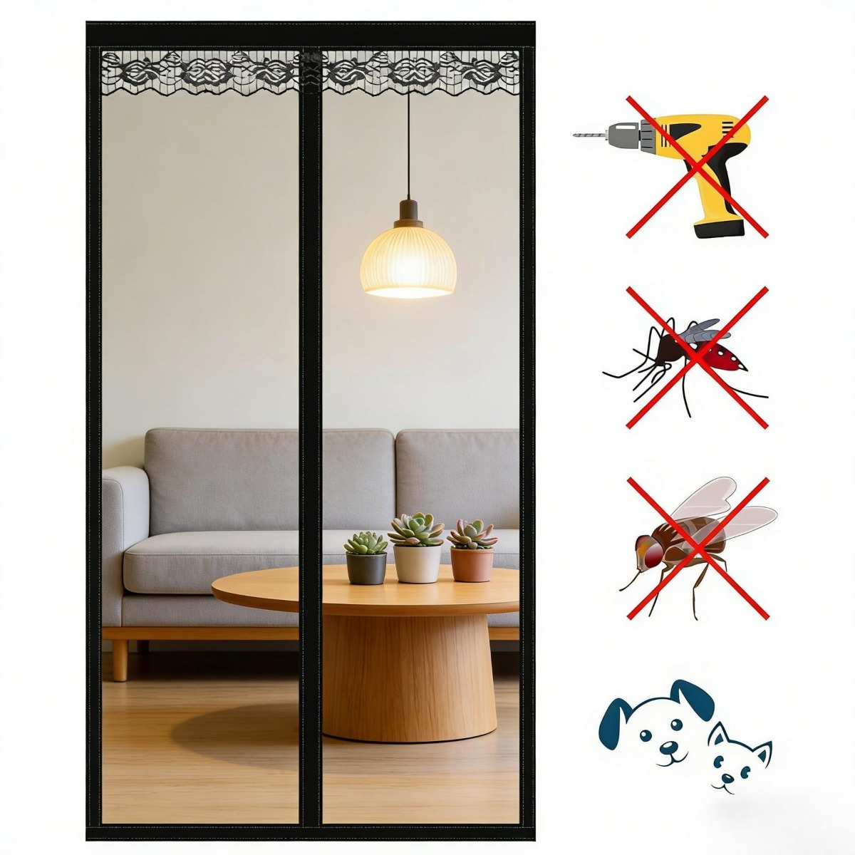 Main product image of Fly Screen Door (No Drilling Required), 90x210 Cm Magnetic Fly Curtain In Black, Self-Adhesive Insect Screen Set For Balcony And Room Doors, Easy Installation—Hand Tools