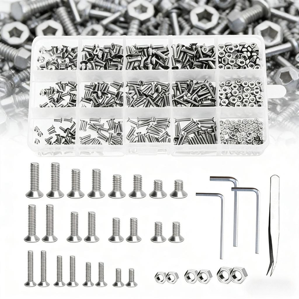 Main product image of Hex Head Screw Set With Storage Box, Allen Screw Assortment With Matching Tool And Tweezers, Handy Fastener Set For DIY Hand Tools
