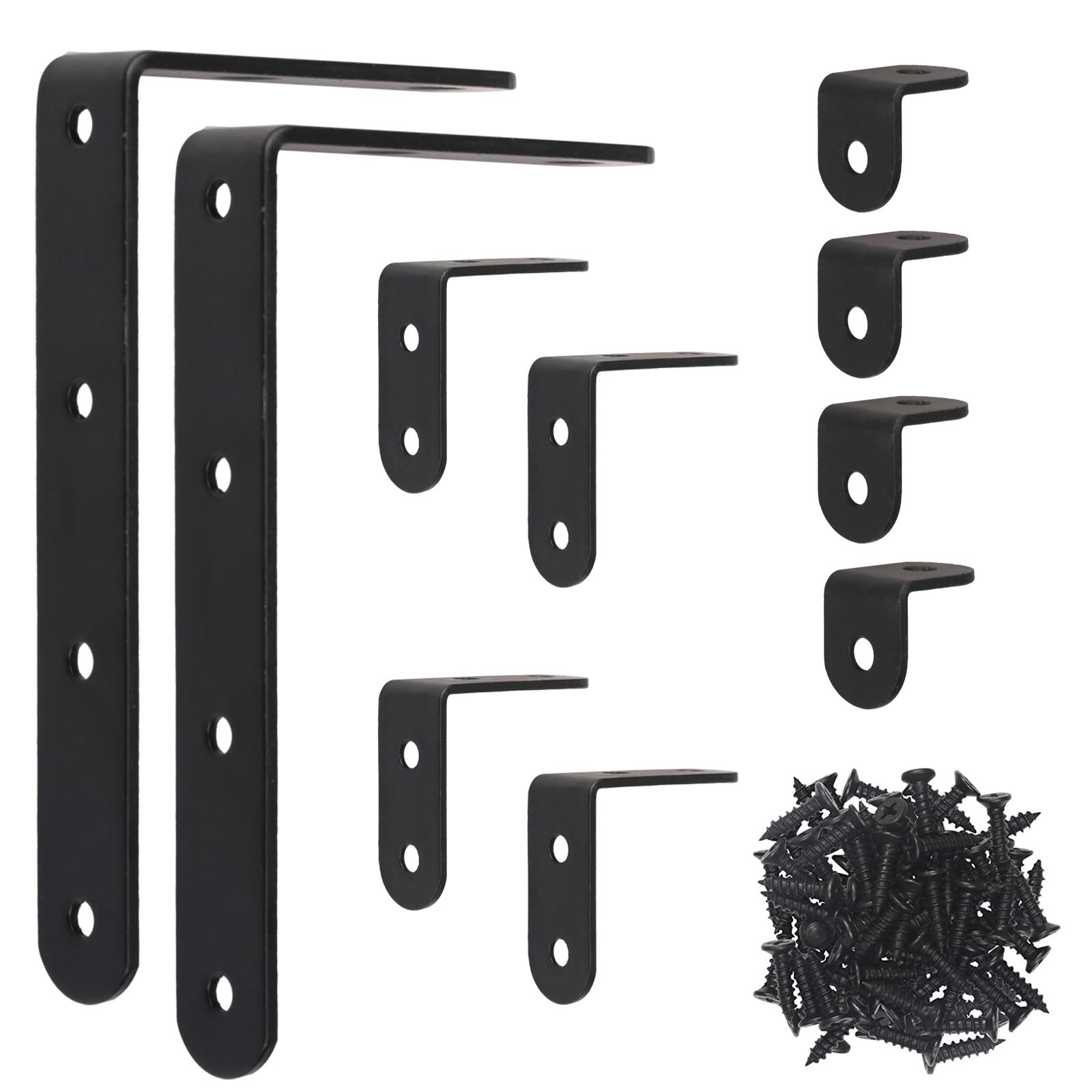 Main product image of Black Corner Bracket Set, 46-Piece, 10 Corner Brackets In 3 Sizes With 36 Screws, Sturdy Metal Connectors For Furniture Making, Shelving, And DIY Projects—Industrial Hardware