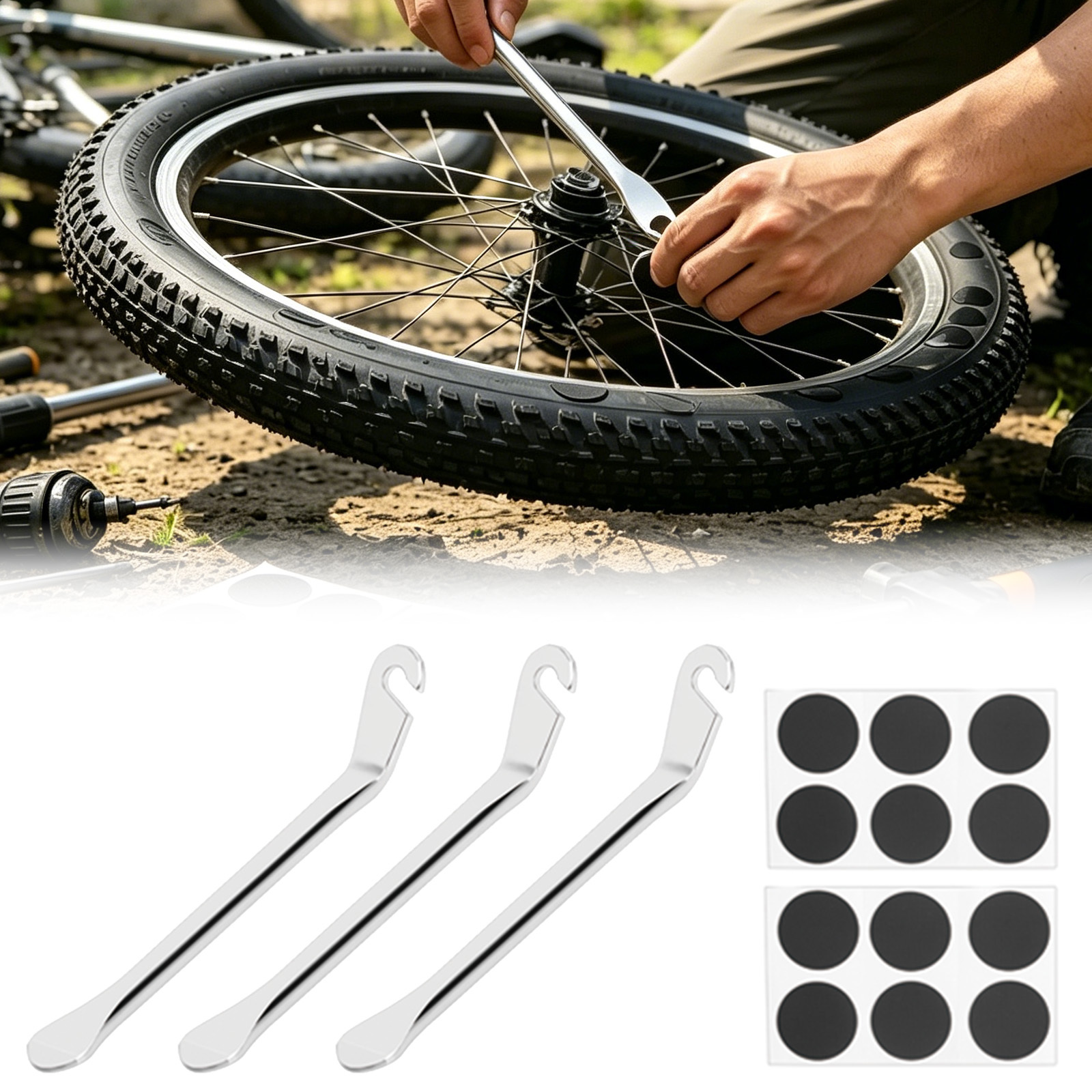 Main product image of Bicycle Tire Lever Set With 3 Tire Levers And 16 Patches For Quick Bike Repairs—Accessories