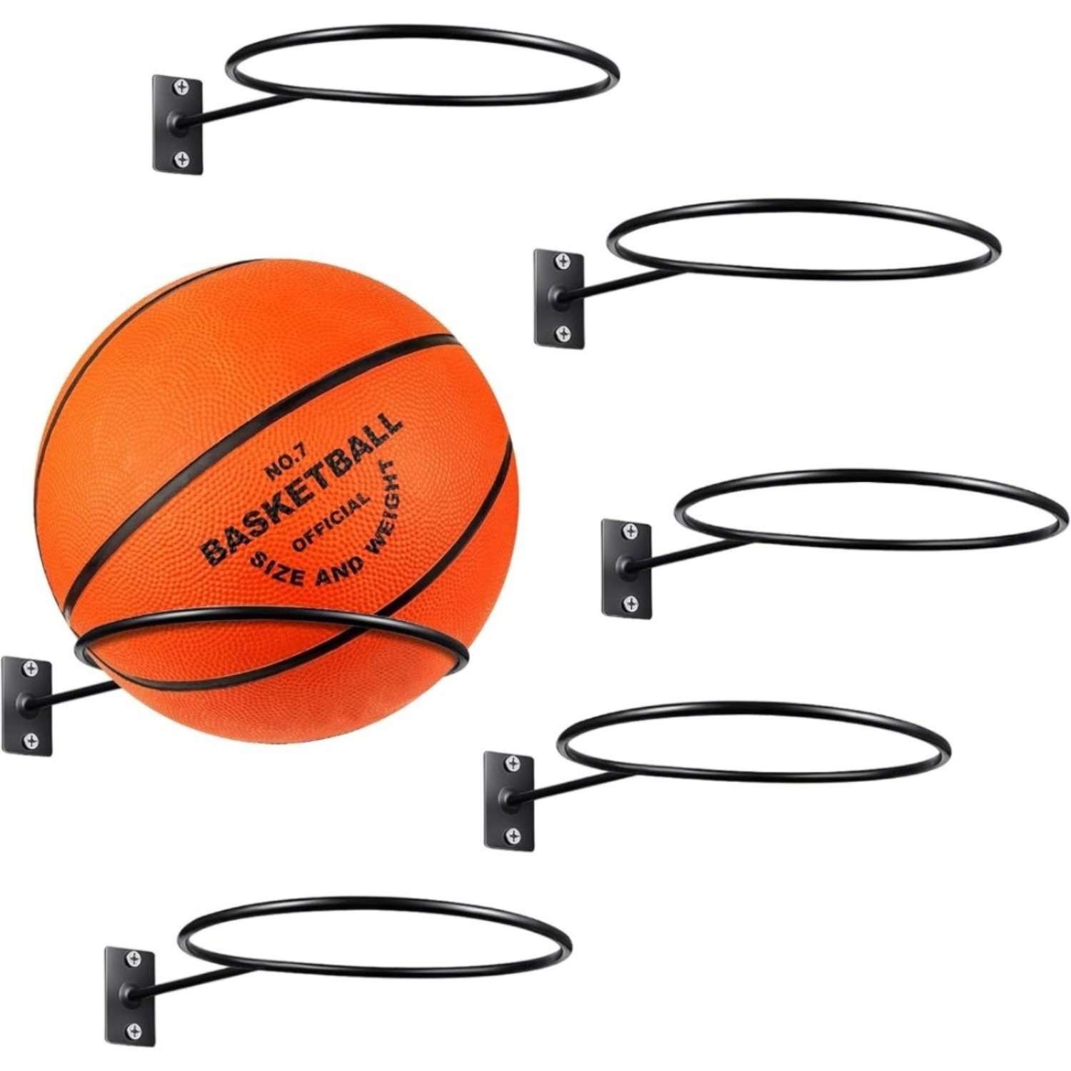 Main product image of 6-Piece Metal Wall-Mounted Ball Rack Shelf, Sports Ball Holder, Black, Assembled With Screws, Basketball Storage And Display, Sports Ball Holder For Soccer, Volleyball, And Football