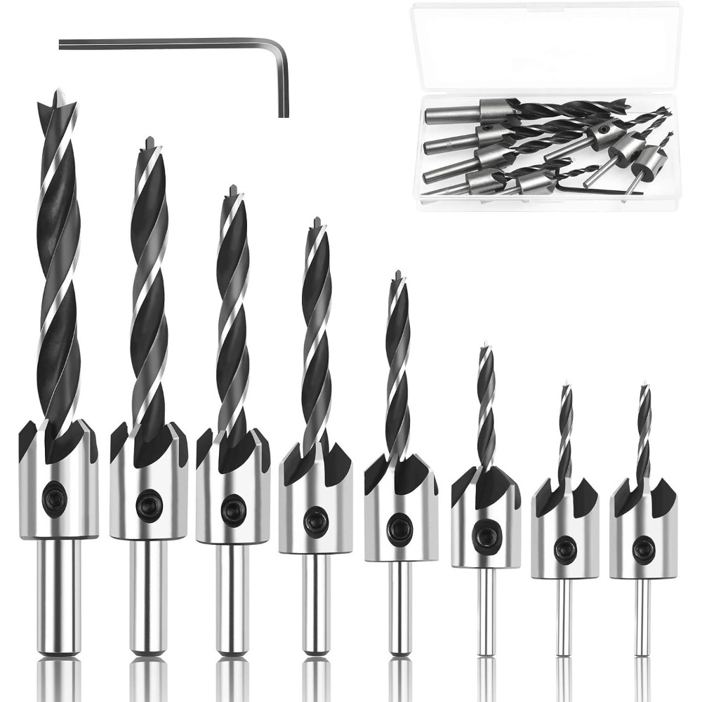 Main product image of 10-Piece Interchangeable 90° Countersink Bit Set with Wood Drill Bits, Reamers, Case