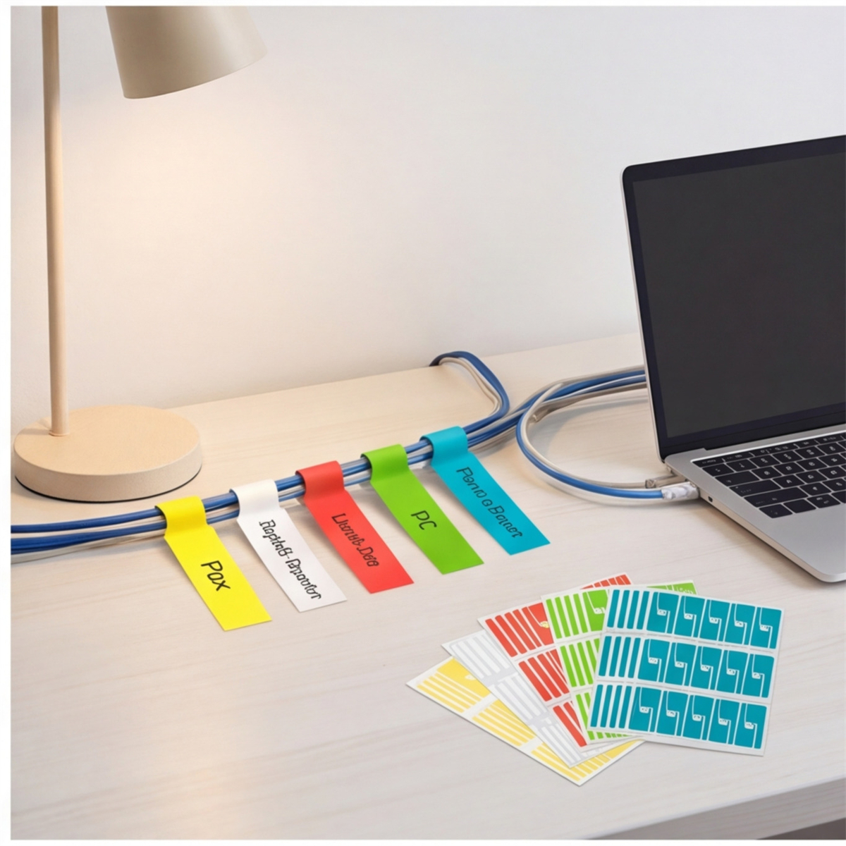 Main product image of 750 Cable Labels, 5 Colors (Blue, Green, White, Yellow, Red)
