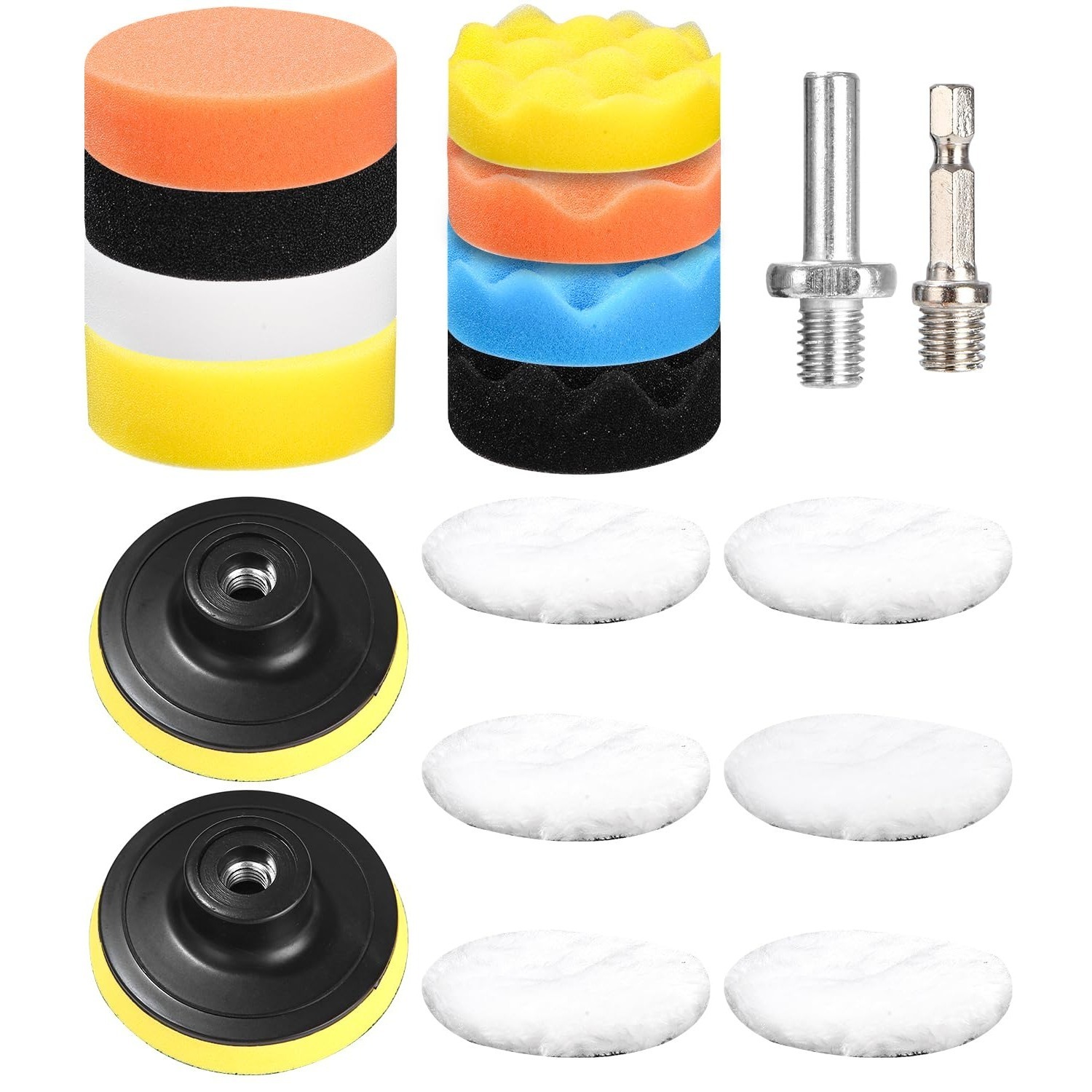 Main product image of 18-Piece Polishing Set: 8 Sponges, 6 Wool Pads, 2 Adapters, 2 Screws