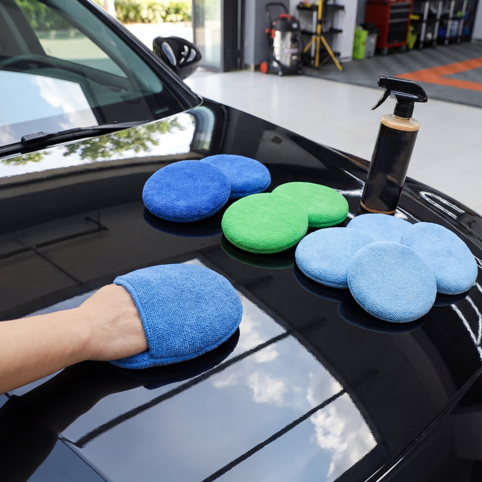 Main product image of 10 Hand Polishing Sponges, 12.5 cm, 13 cm, 15 cm, Blue/Green