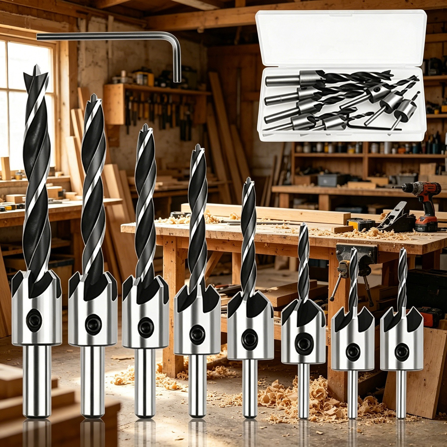 Main product image of 9-Piece Wood Drill Bit Set with Storage Case