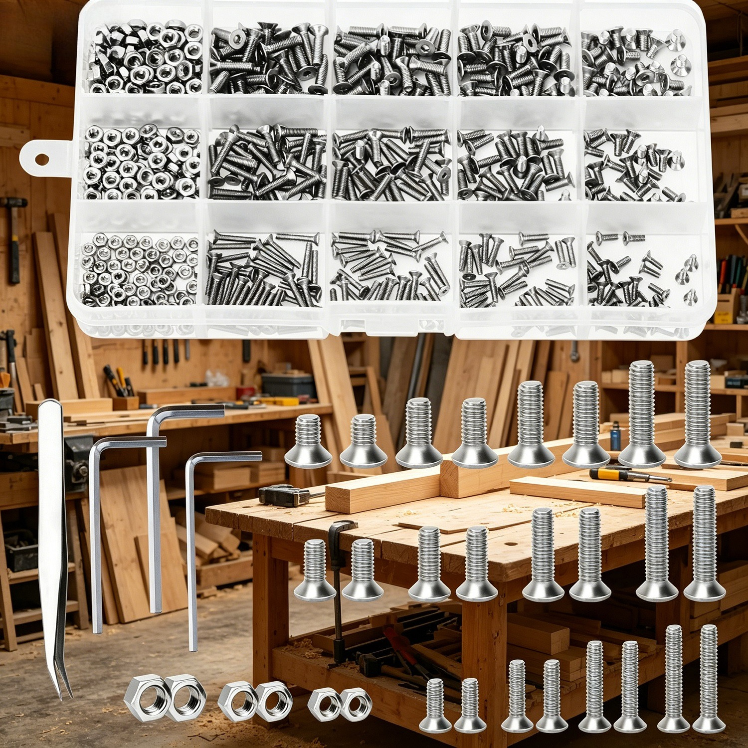 Main product image of 576-piece Hex Screw, Nut, and Wrench Assortment with Storage Box