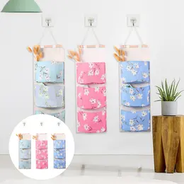 Product image of Wall Storage Pouch Set, 3 Pieces (Blue, Green, Pink), with 3 Self-Adhesive Hooks