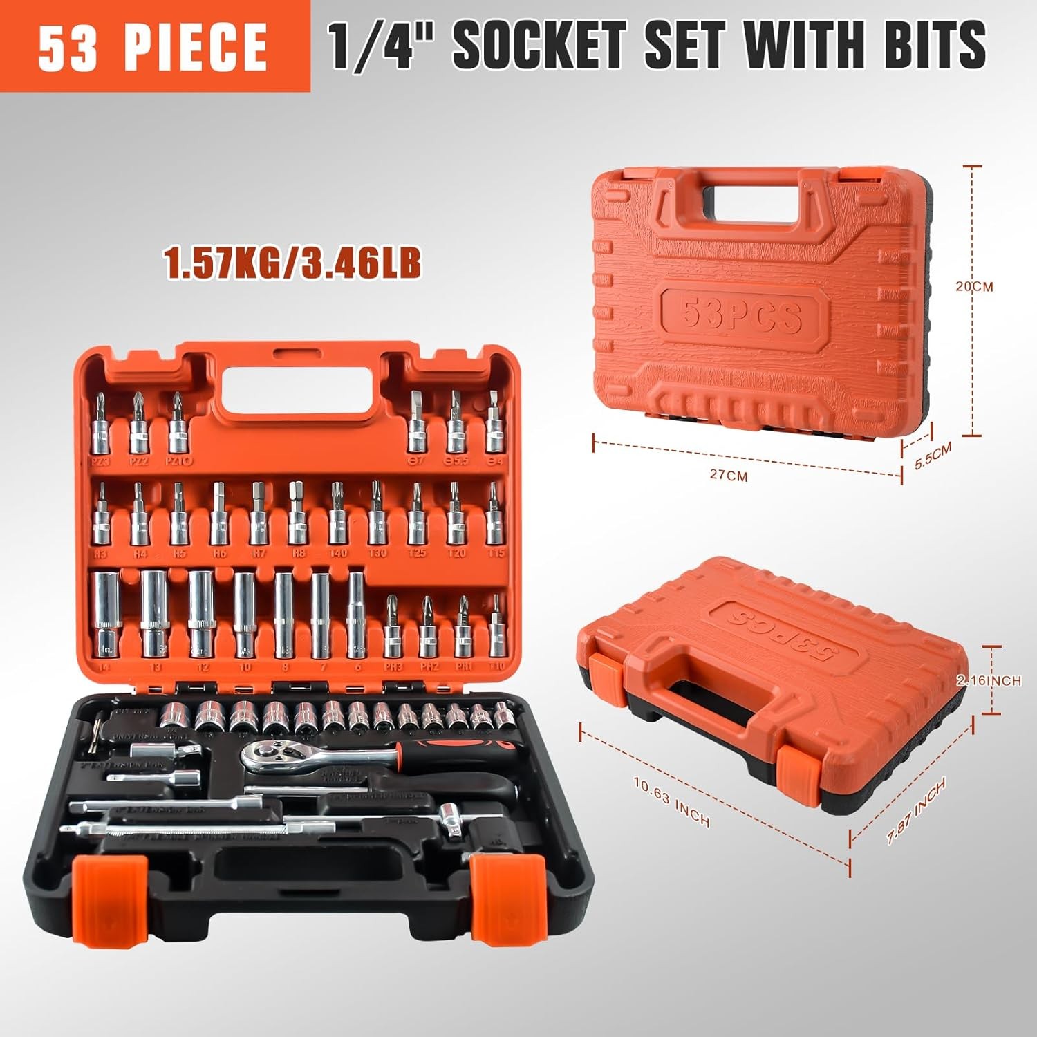 Main product image of 53-Piece Drive Socket and Ratchet Wrench Set with Bit Sockets