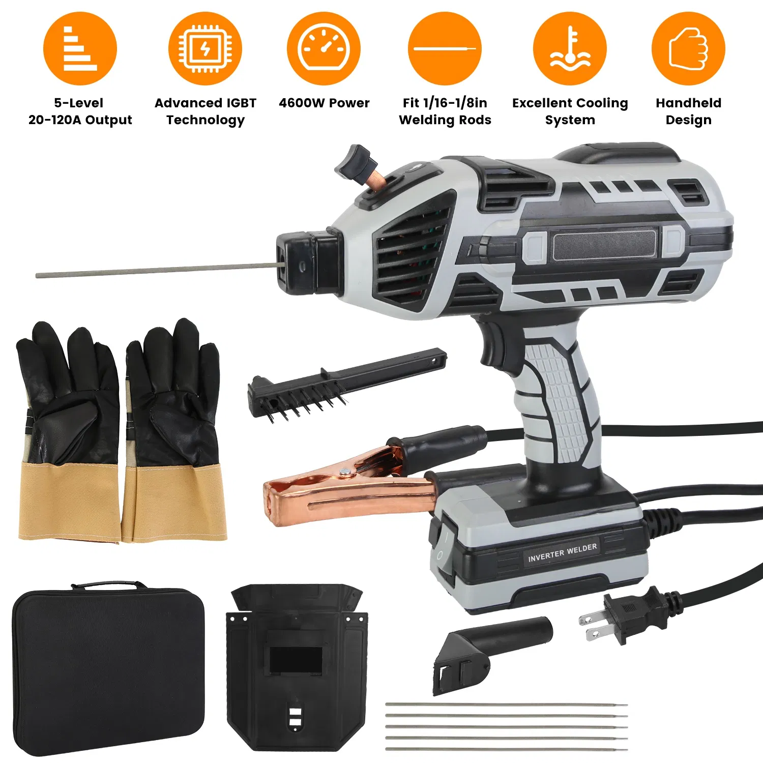 Main product image of 110V 120Amp Welding Machine 4600W Portable ARC Welder Gun Hand Held Welding Machine Electric Stick Welder with 20-120Amp Output IGBT Inverter for 1/16-1/8 Welding Rod GPCT5361