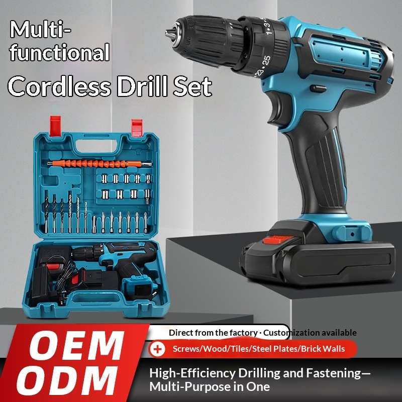 Main product image of Cordless Brushless 21V Lithium Electric Drill Tool Set, 2 Batteries & Charger