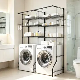 Product image of 6-Tier Adjustable Over Washer Dryer Storage Shelves, Hanger Rod, Hooks