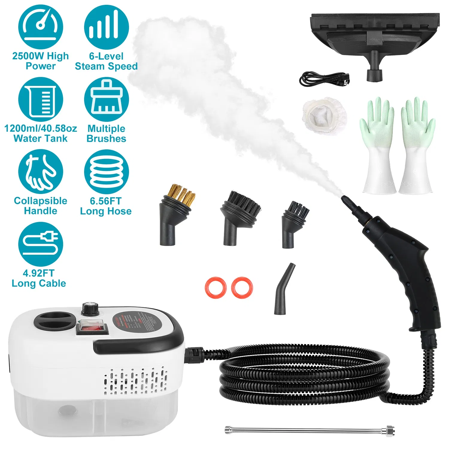 Main product image of 1200ml Tank Steam Cleaner 2500W 3 Bar Hot Steam Output 6 Adjustable Speeds, Complete Multi Function Cleaning Tool Set Foldable Handle Extended Hose Cord for Indoor Auto Surface Maintenance
