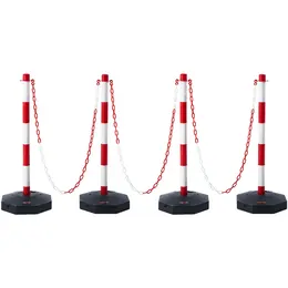 Product image of Adjustable Traffic Delineator Posts, 4-Pack, Fillable Base, 2.44m Chain, Red/White