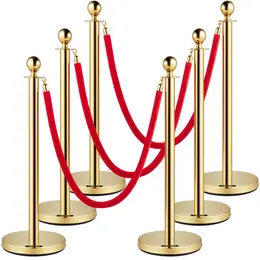 Product image of Red Velvet Rope & Gold Stainless Steel Ball Top Stanchions, 5 Ft (1.5 M), 6-Piece Set