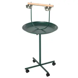Product image of Green Rolling Bird Perch Stand with Feeding Bowls for Small, Medium Birds