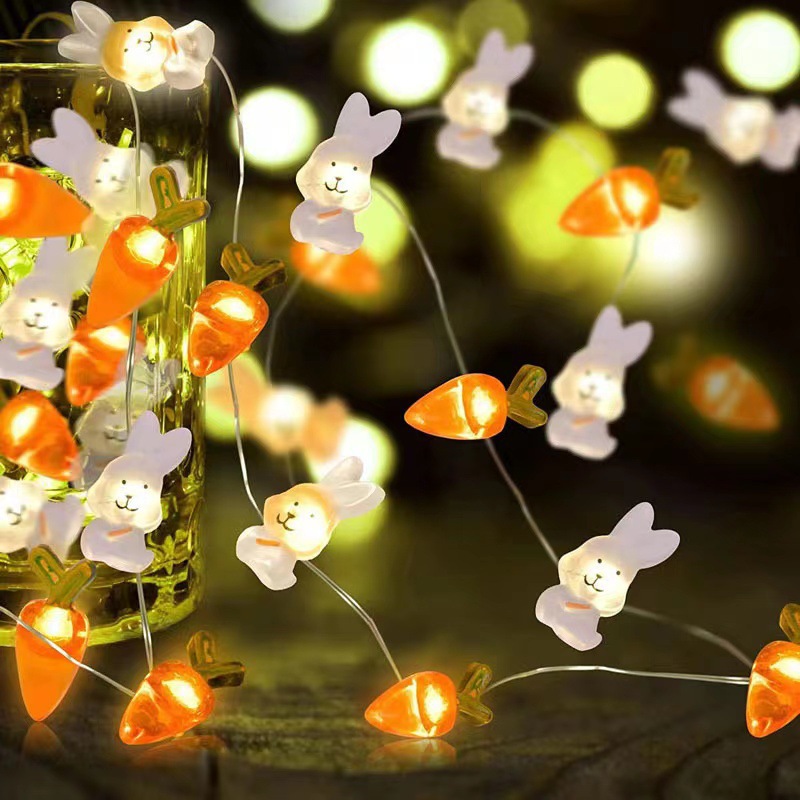 Rabbit Carrot Chick And Easter Egg Battery-Powered Copper Wire Lights For Easter Decorations