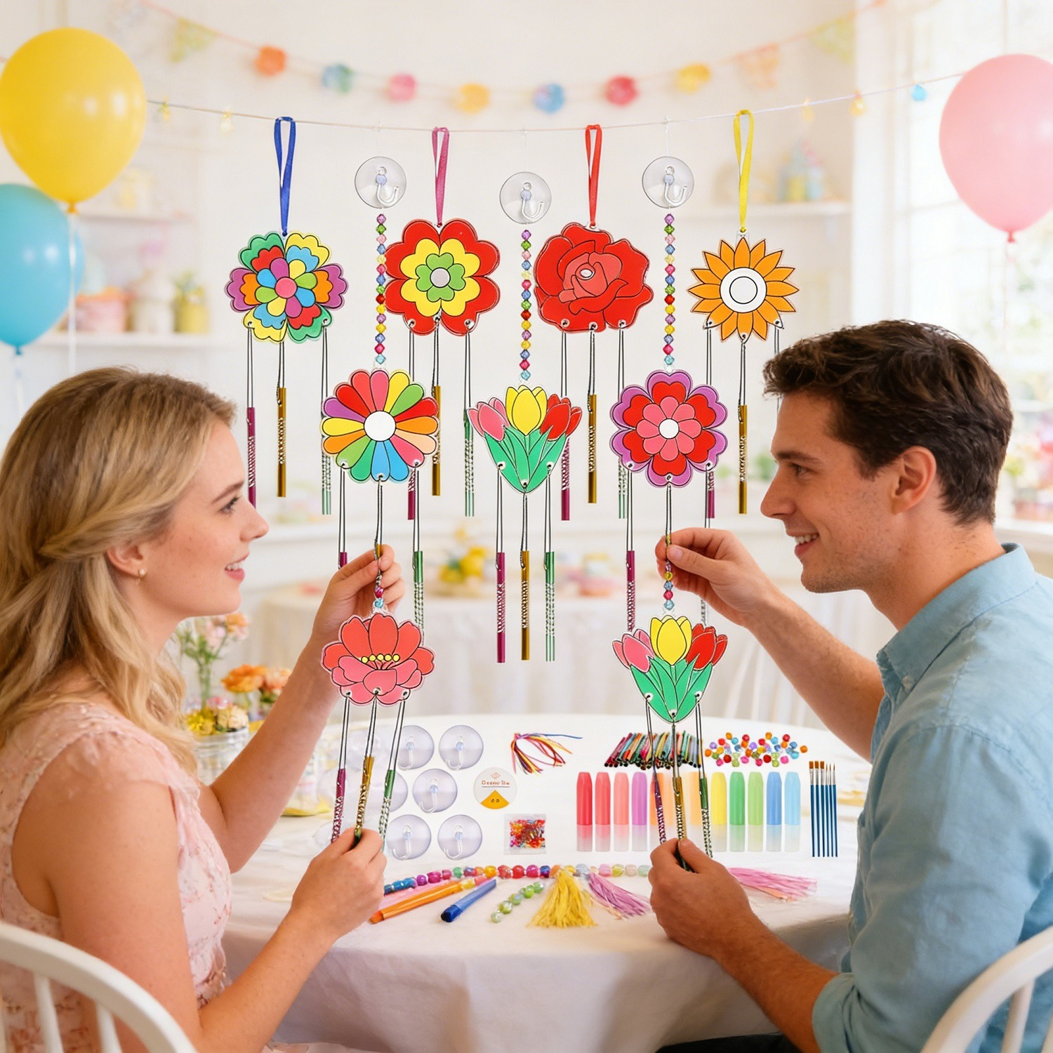 Flowers Window Color Set - Creative Window Paint Set With Spring Motifs - Party Supplies Set