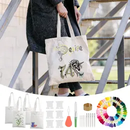 Product image of 4 White Tote Bags with Embroidery Floss Set